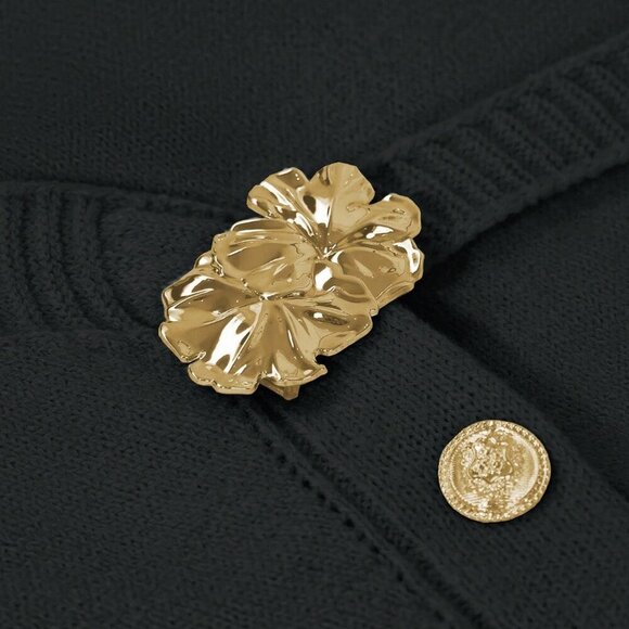 Black Casual Women's Metal Button Asymmetrical Cardigan Sweater - Picture 4 of 7